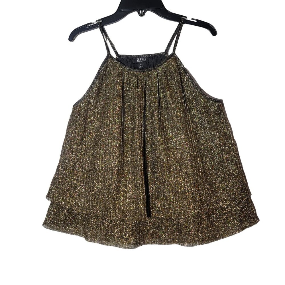 ✨a.n.a Sz XS Women's Sleeveless Sparkle gold party sleeve less Top blouse - Picture 2 of 7